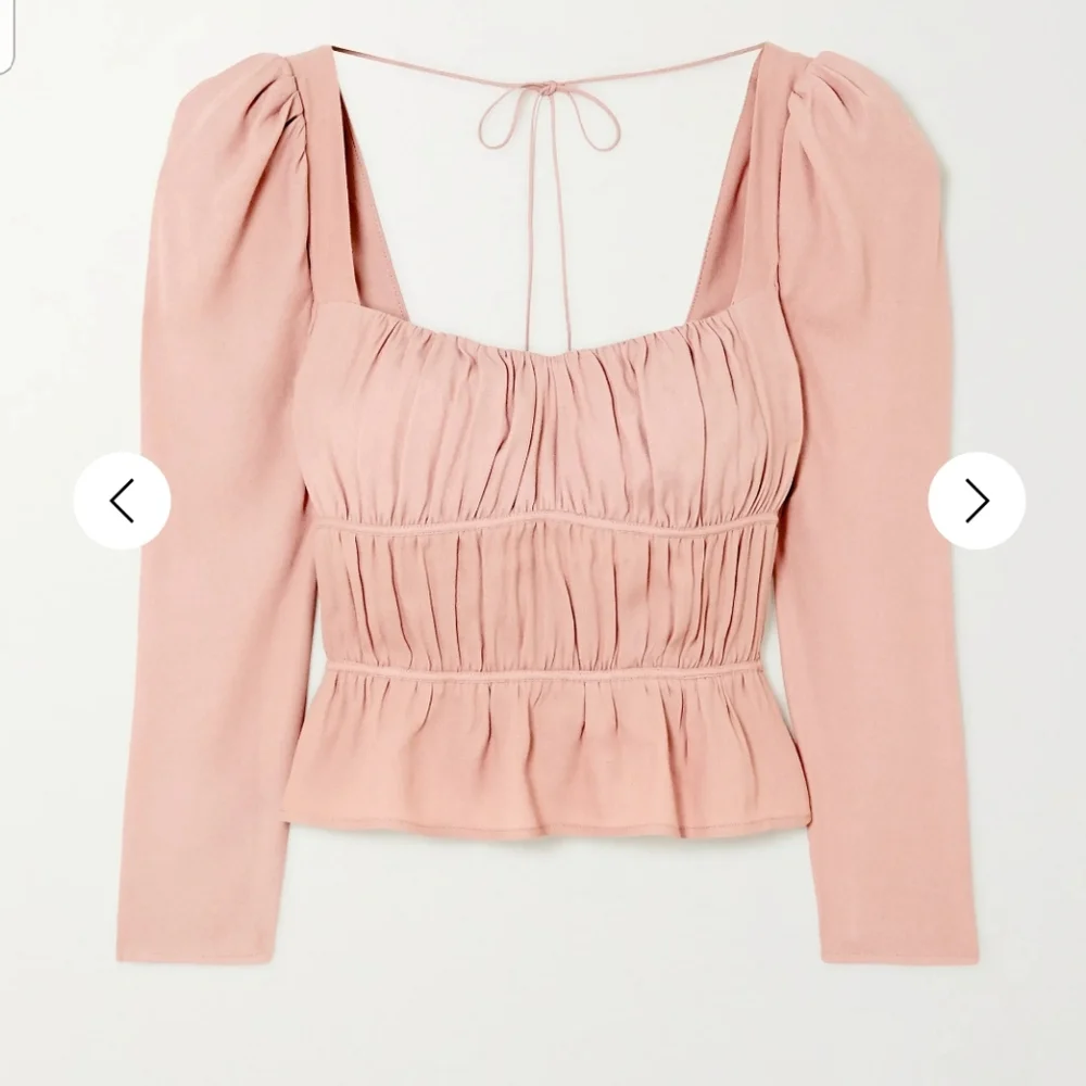 Reformation Blush Pink Ruched Square-Neck Blouse