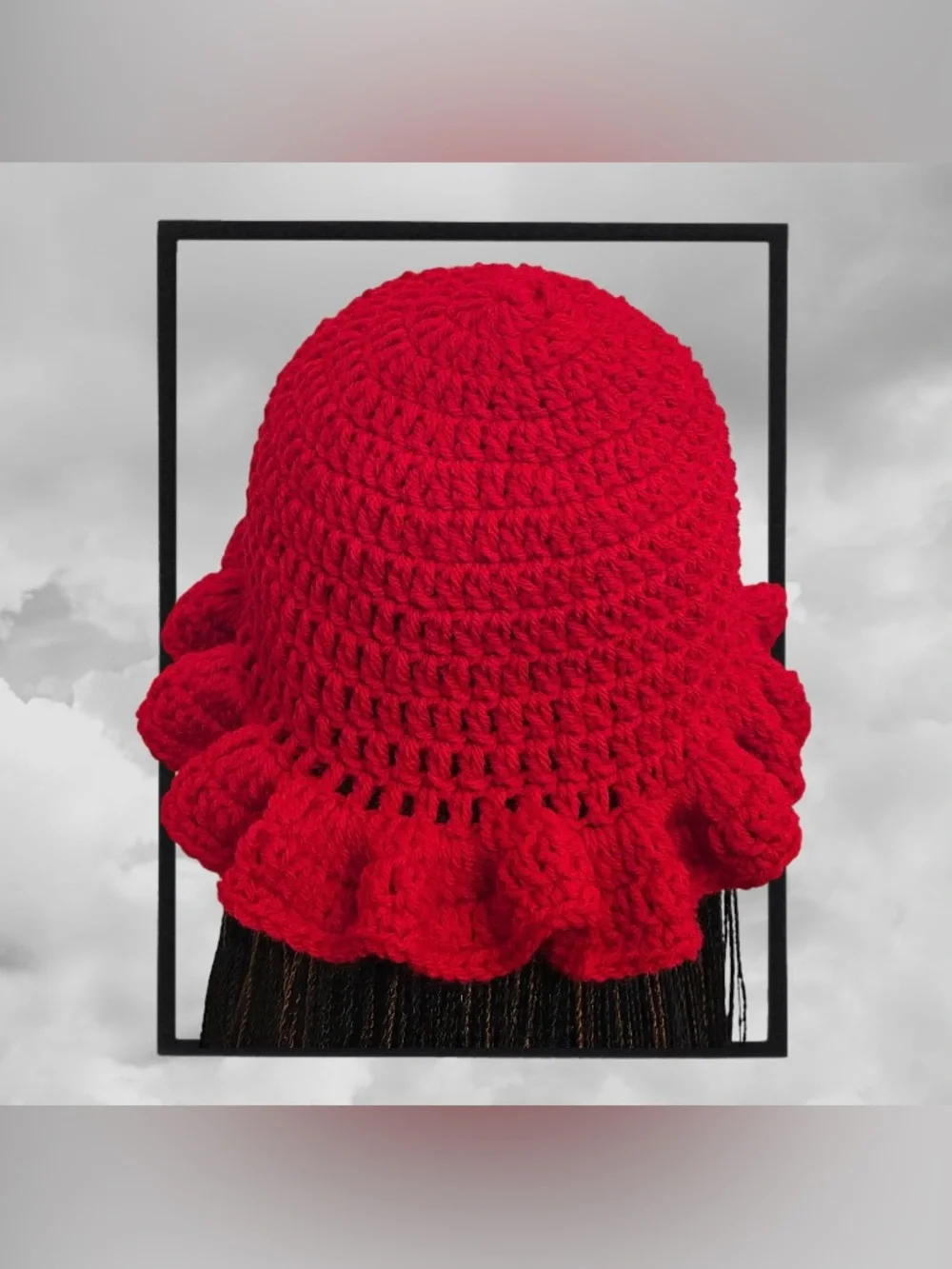 Red Ruffled Handmade Crocheted Bucket Hat - Women's Fashion Accessory