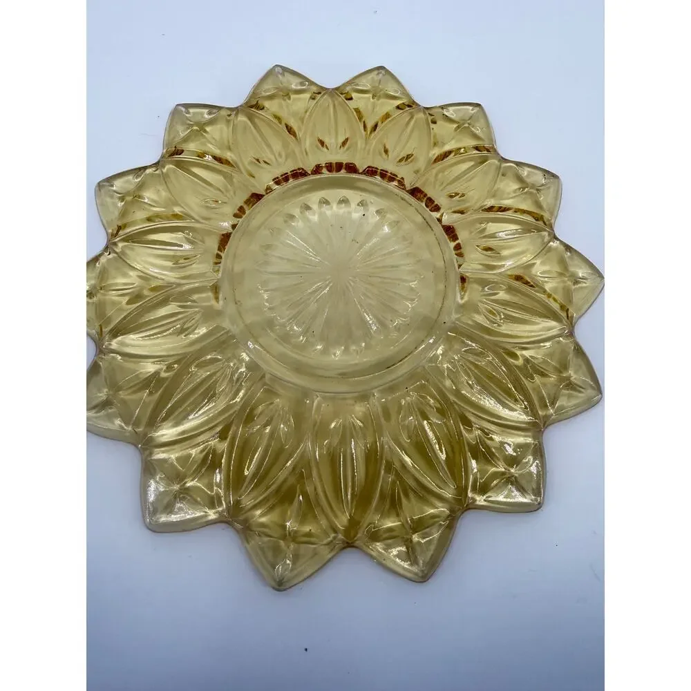 Vintage Amber Glass Sunflower Serving Plate Vanity Tray  Retro Boho 70's 9.5