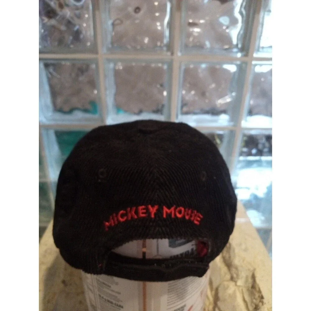 90'S Disney Store Disney Mickey Mouse Cap Black Corduroy Strap Back Hat