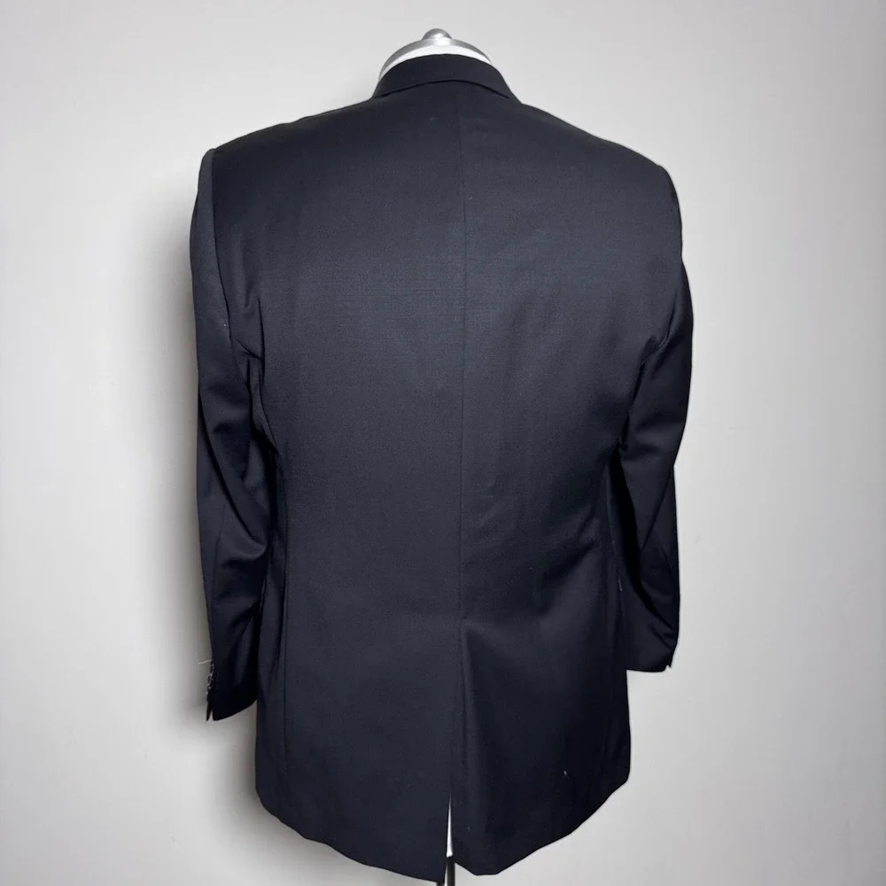Hart Schaffner‎ Marx Blazer Mens 44L Black Solid Wool 2-Button USA Made