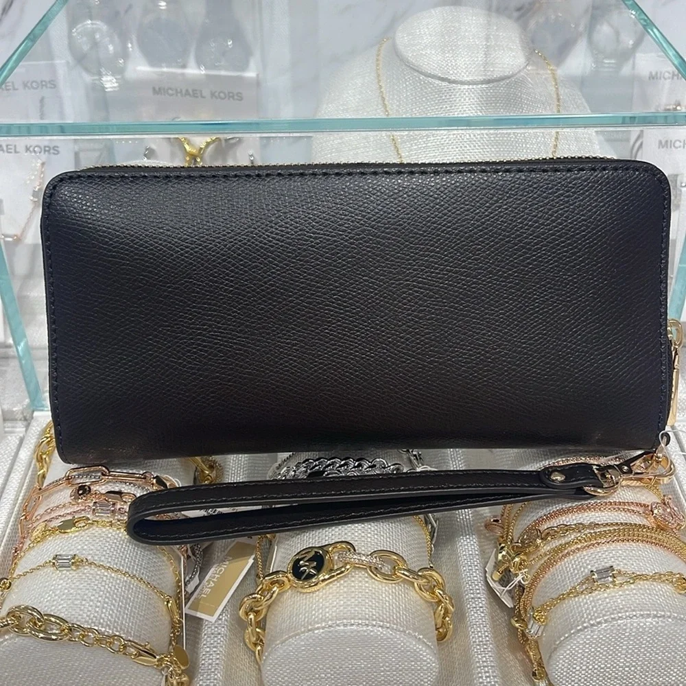 Michael Kors JST Lg Leather Continental Wallet Wristlet Phone Holder Chocolate