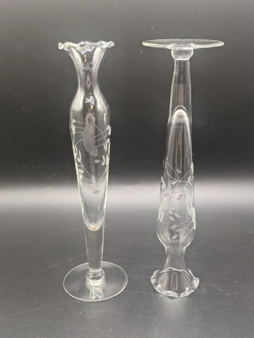 Vtg Princess House Heritage Bud Vase Set of 2 Handblown Crystal Floral Etched