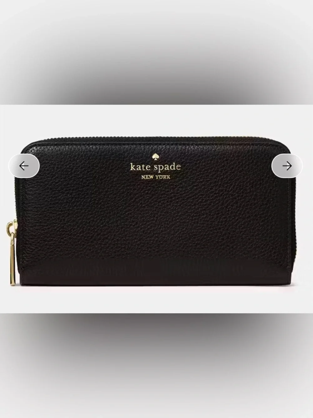 kate spade Black Leather Zip-Around Wallet with Gold Logo
