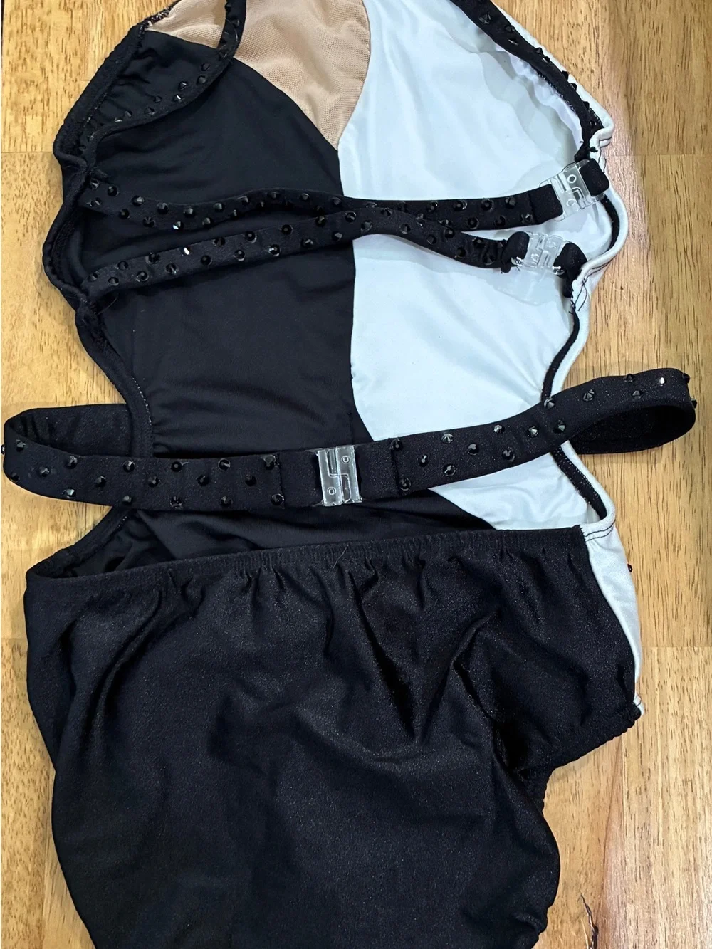 Black and White Crystal Embellished Dance Leotard