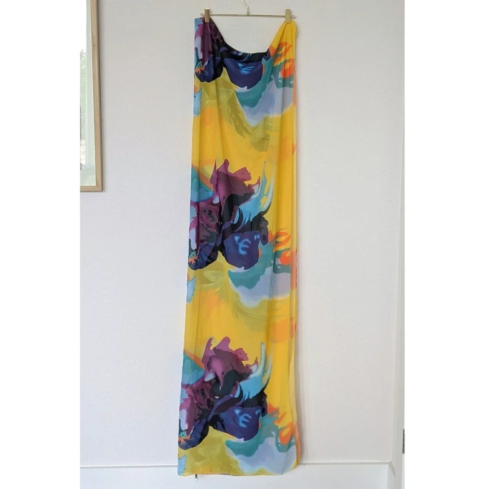 Unbranded Abstract Floral Scarf‎ Womens OS Yellow Purple Blue Long Wrap Sarong