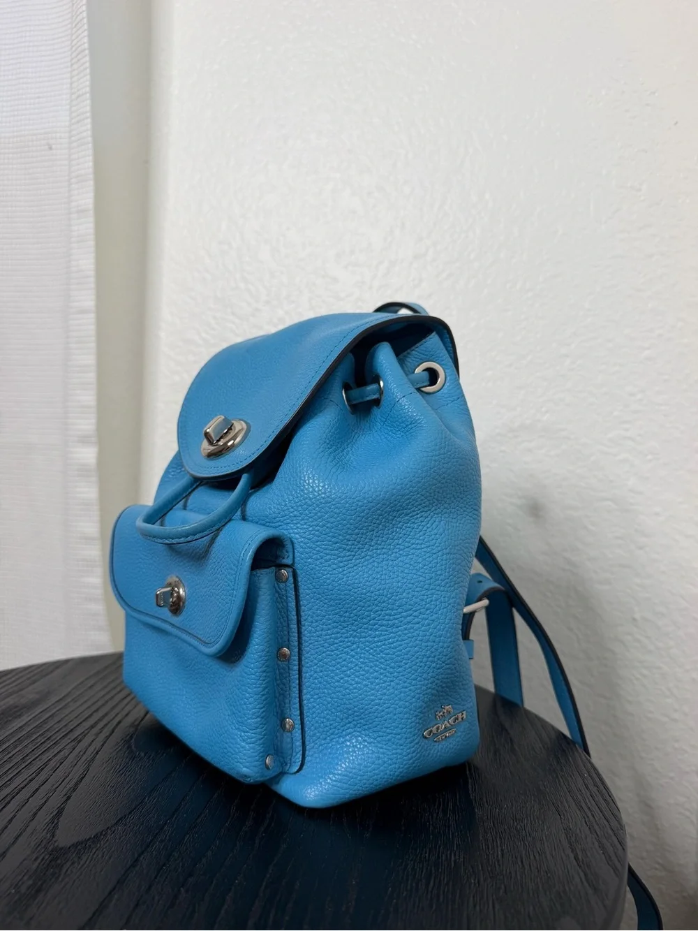 Coach Bright Blue Pebbled Leather Mini Backpack