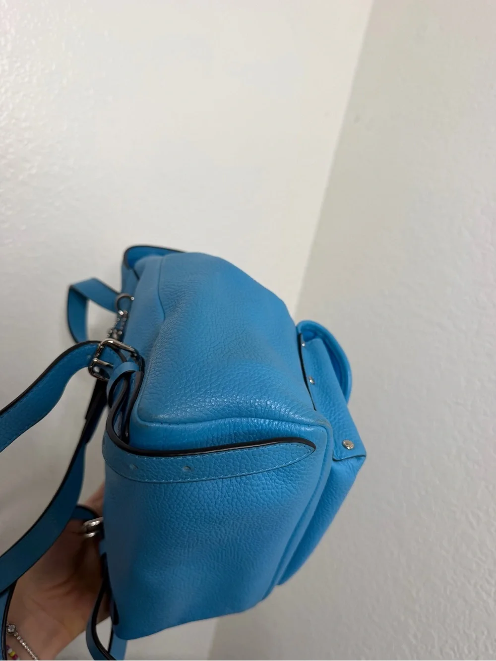 Coach Bright Blue Pebbled Leather Mini Backpack