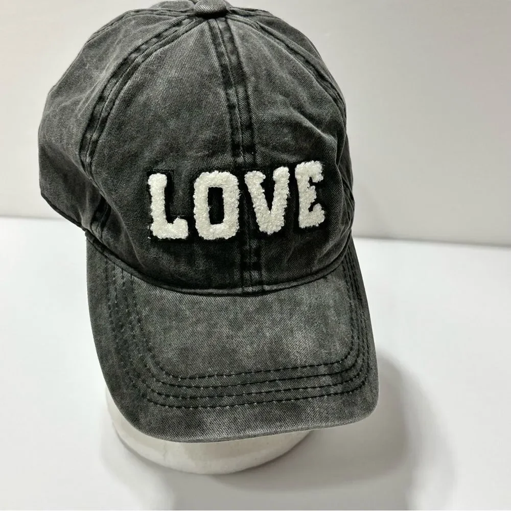 David and Young Gray Baseball Hat Cap Fashion Hat LOVE Logo Chambray Denim Style