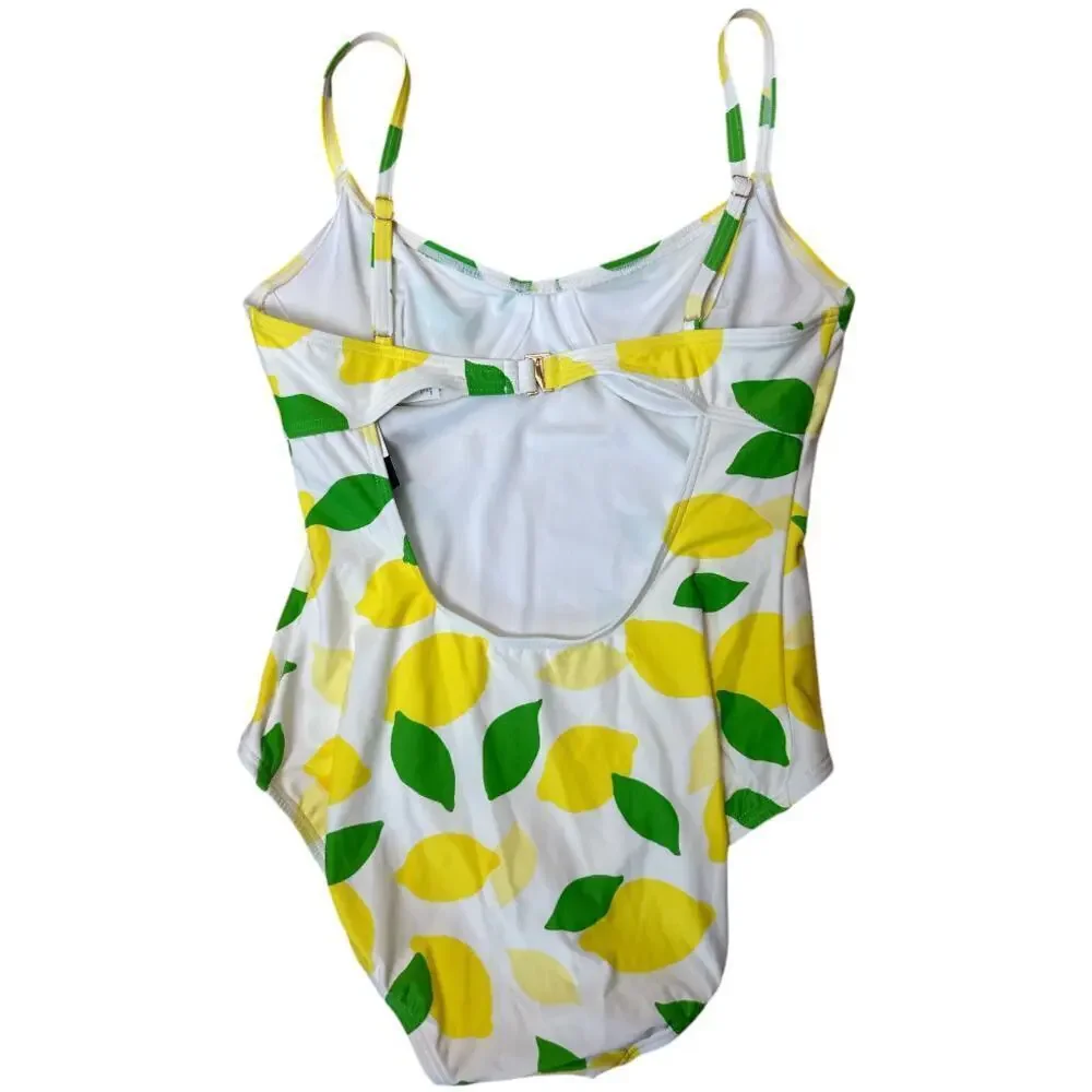 Kate Spade Yellow Ivory Lemon Print One Piece Swimsuit Women's Size M NWT