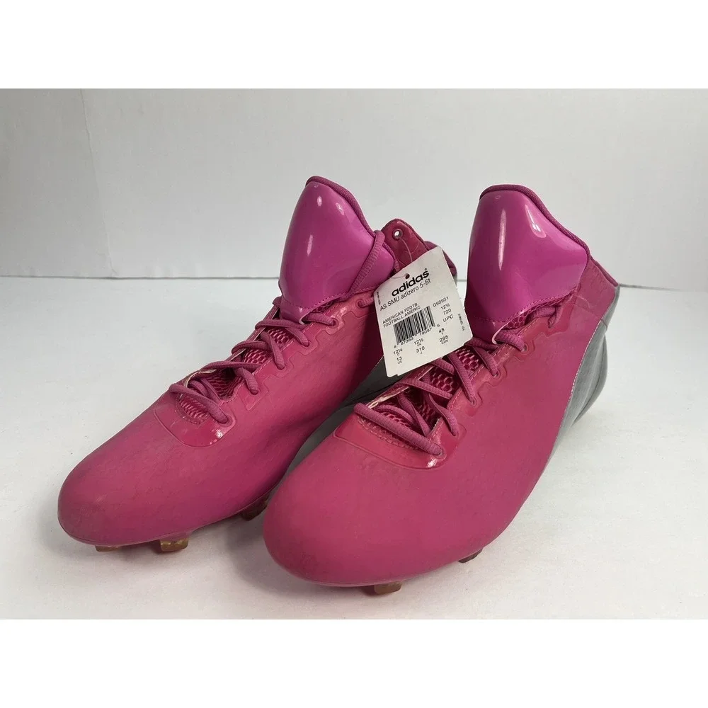 ADIDAS Men's Size 13 Adizero 5 Star Mid Pink & Silver Football Cleats