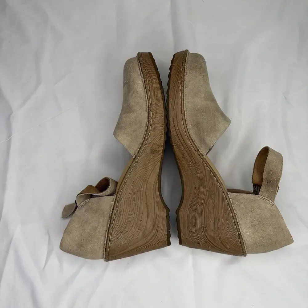 Born Nellie Wedge Mary Jane Leather Shoes Suede Tan Color Size 11M, boho-chic