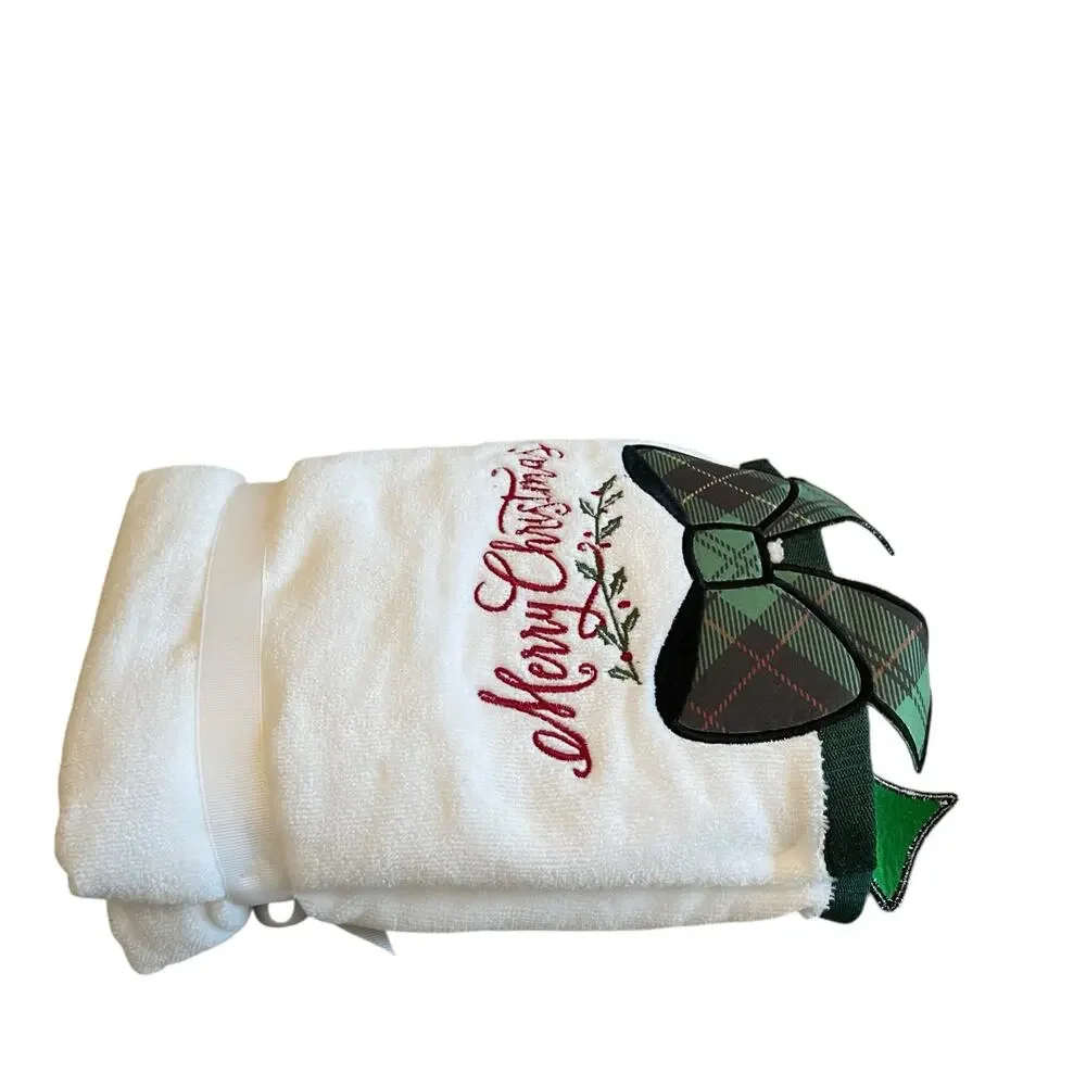 Rachel Zoe CHRISTMAS Plaid Bow Hand Towels Set of 2 Holiday Tartan New