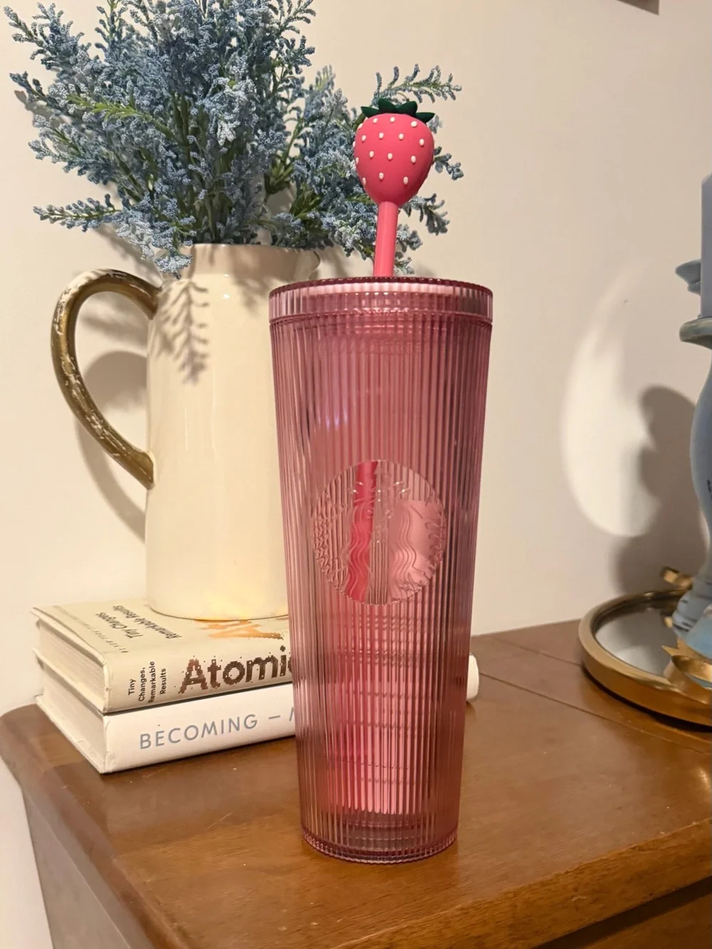Starbucks 2026 Pink Drink Strawberry Straw Topper Cold Cup Tumbler 24oz NEW