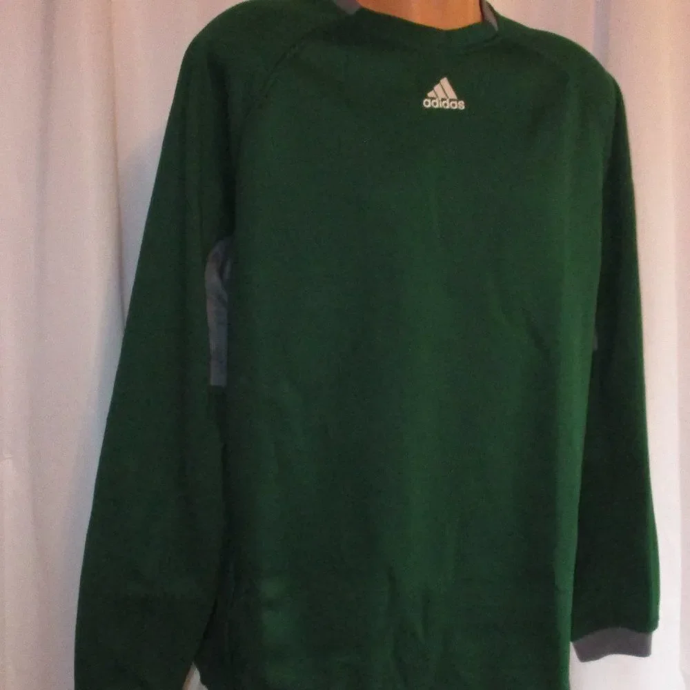 Adidas Sweatshirt Pullover Long Sleeve Green Gray Crew Neck Logo Large