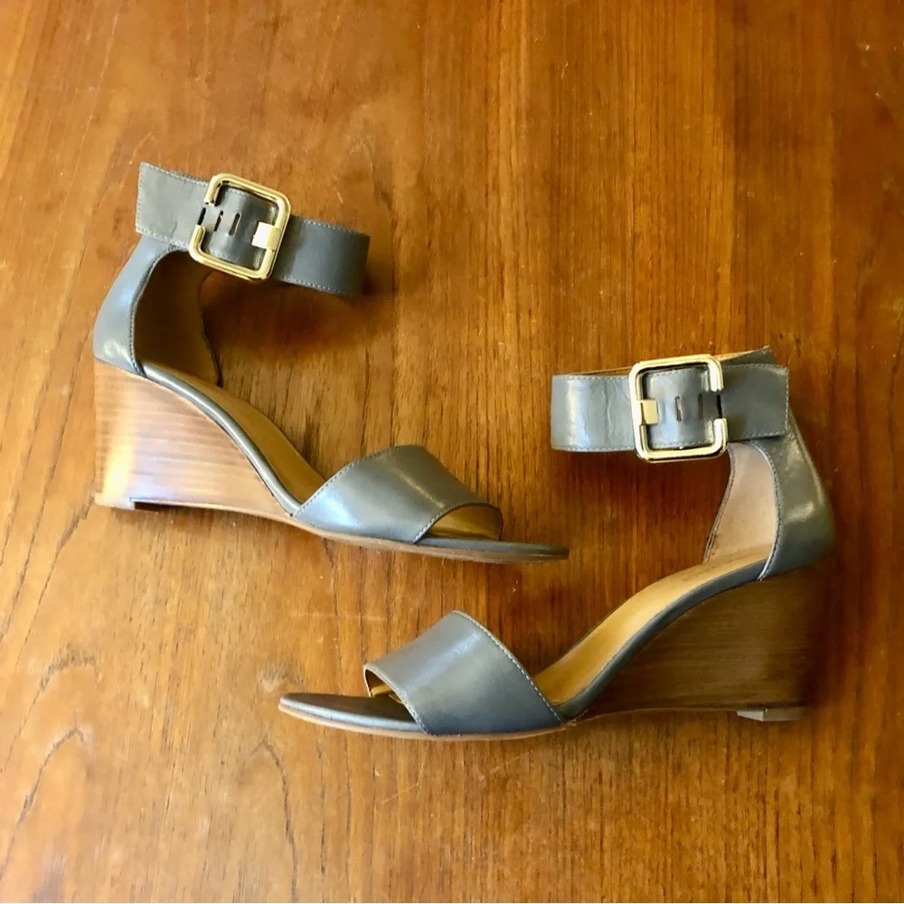 Nine West Gray Open-Toe Ankle-Strap Wedge Sandals