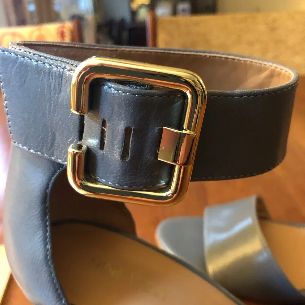 Nine West Gray Open-Toe Ankle-Strap Wedge Sandals