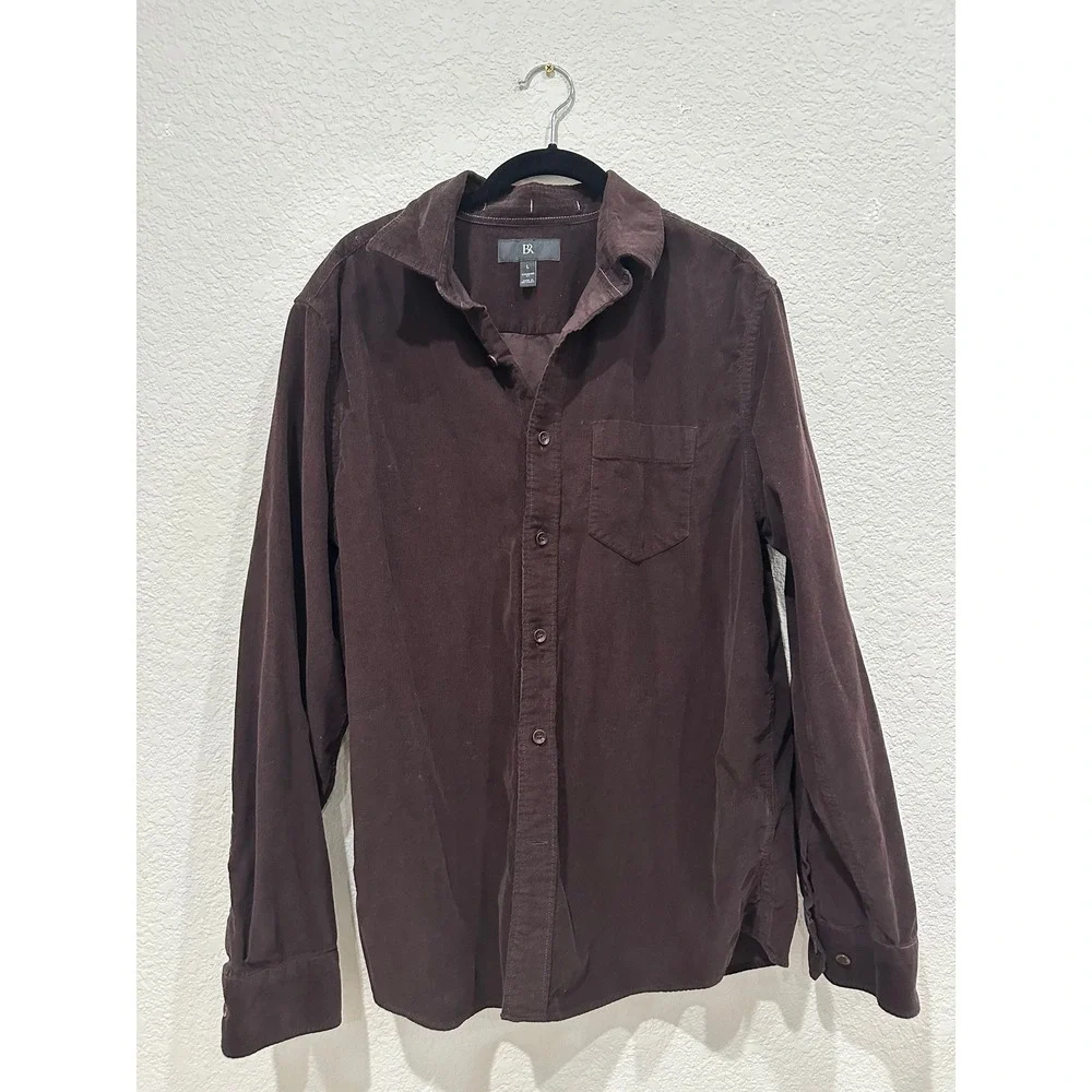 Banana Republic Mens Large Brown Corduroy Button Down Shirt Standard Fit Cotton