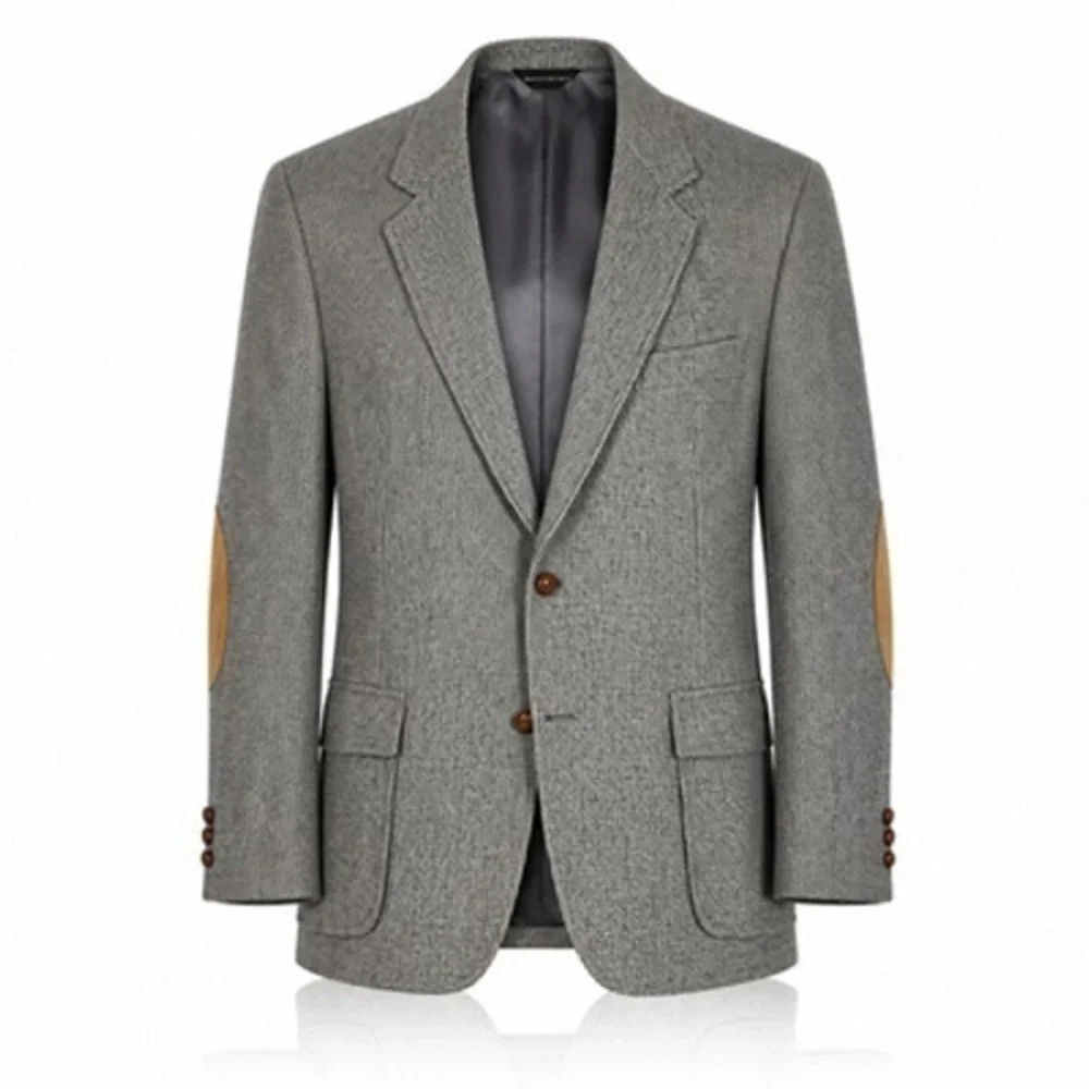Pendleton Sport Coat Mens 46 Gray Herringbone Wool Tweed Elbow Patch
