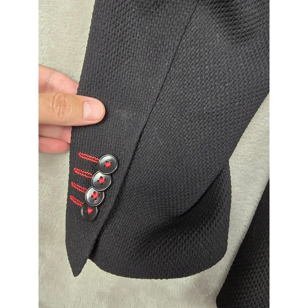 7 Downie St Sport Coat Mens 38R Black Skull Lining Textured Two Button Blazer
