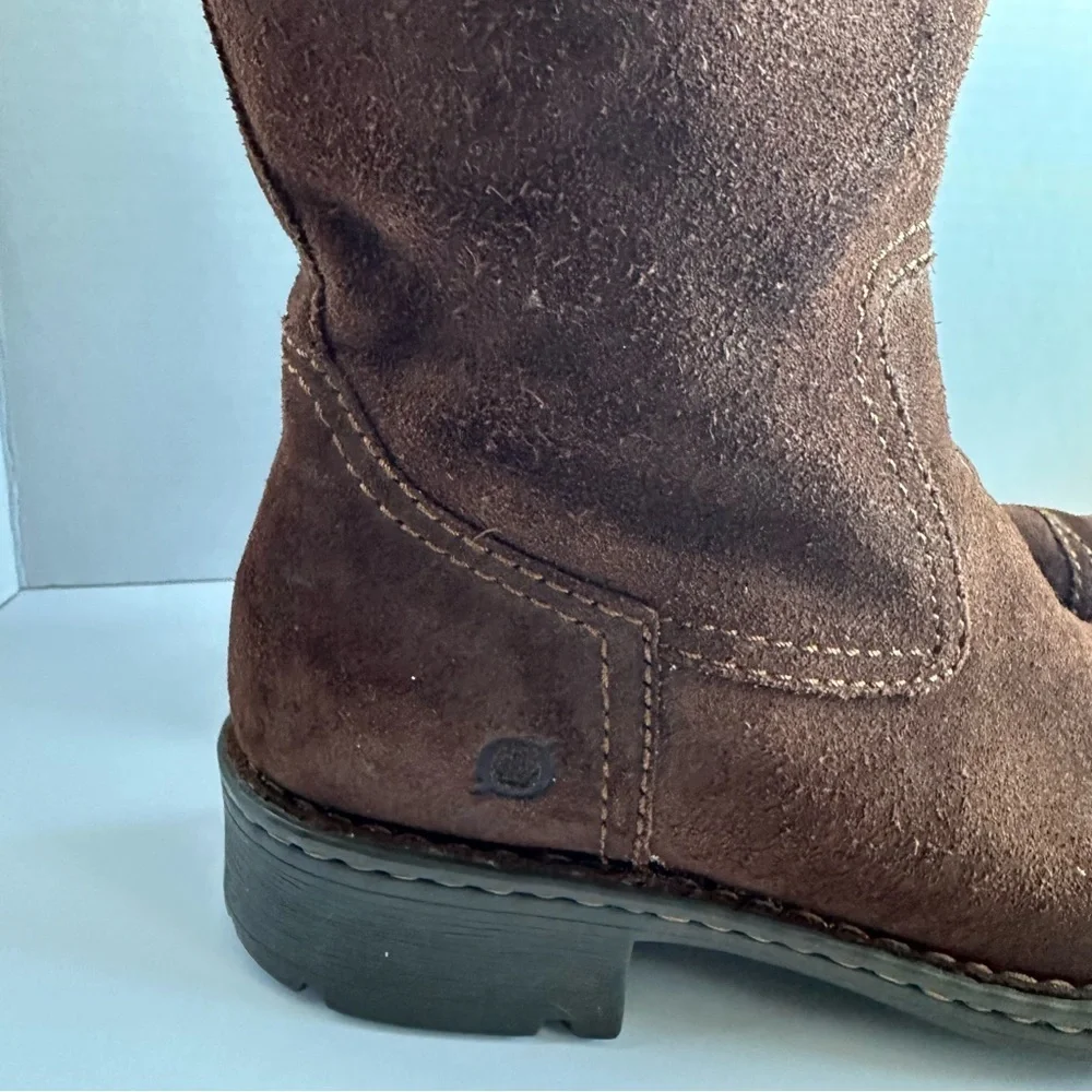 Born Audie brown suede leather mid-calf boots.