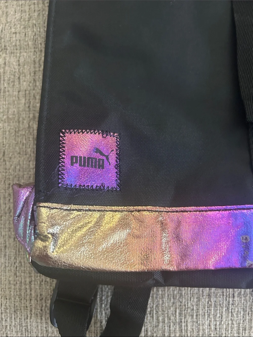 NWT Puma Black Backpack with Iridescent Rainbow Trim