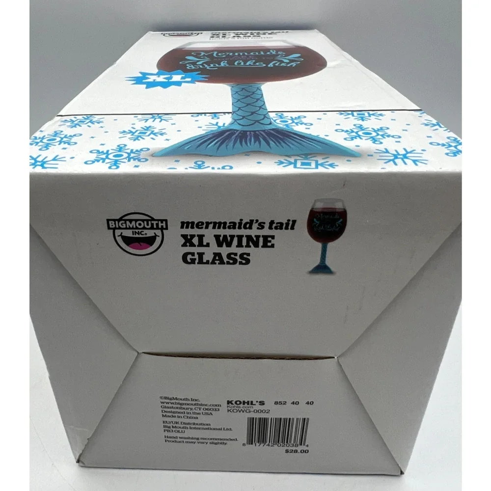 BigMouth Mermaid Tail XL Wine Glass Holds Full Bottle Novelty Stemware Gift Box