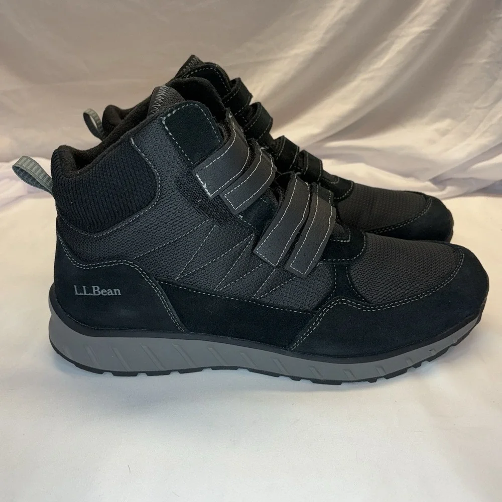 LL Bean Men's  Snow Sneakers TEK 2.5 Waterproof Black Suede Hook & Loop Mid 13 M