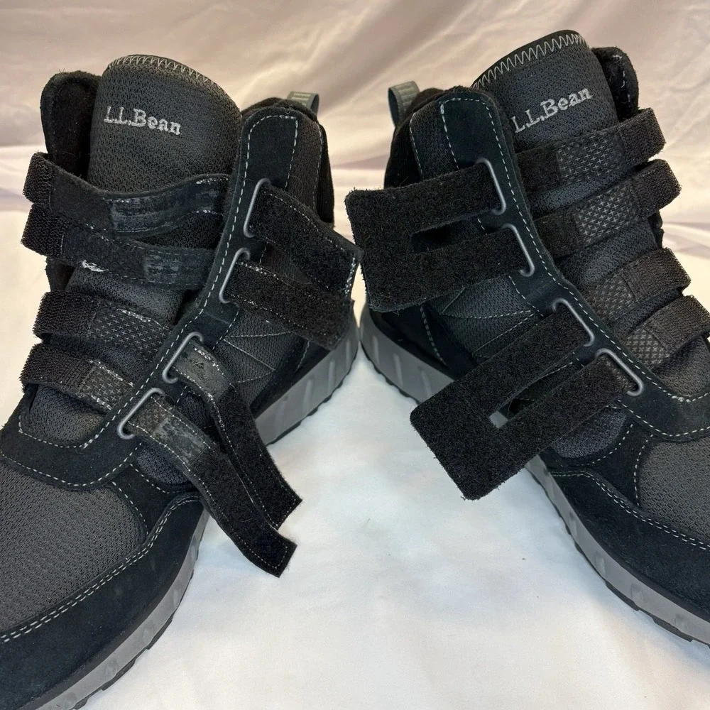 LL Bean Men's  Snow Sneakers TEK 2.5 Waterproof Black Suede Hook & Loop Mid 13 M