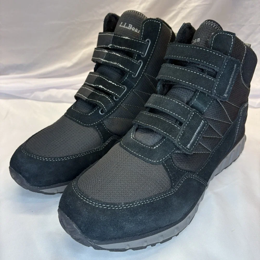 LL Bean Men's  Snow Sneakers TEK 2.5 Waterproof Black Suede Hook & Loop Mid 13 M