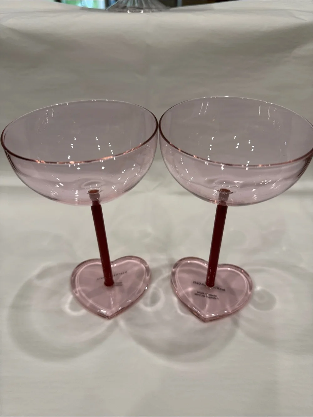 Anthropologie (2) Pink Heart-Base Coupe Glasses