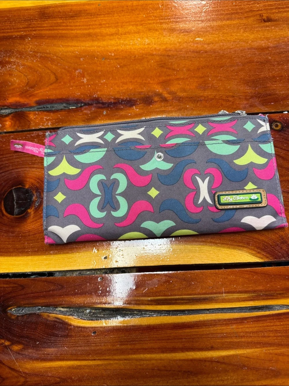 Lily Bloom Gray Multicolor Geometric Clutch slight wear on band