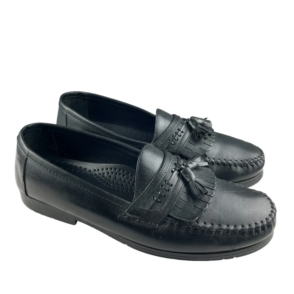Nunn Bush Men's Loafers 10.5M Black Leather Kiltie Tassel Dress Shoes Vintage