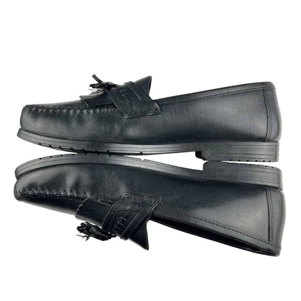 Nunn Bush Men's Loafers 10.5M Black Leather Kiltie Tassel Dress Shoes Vintage