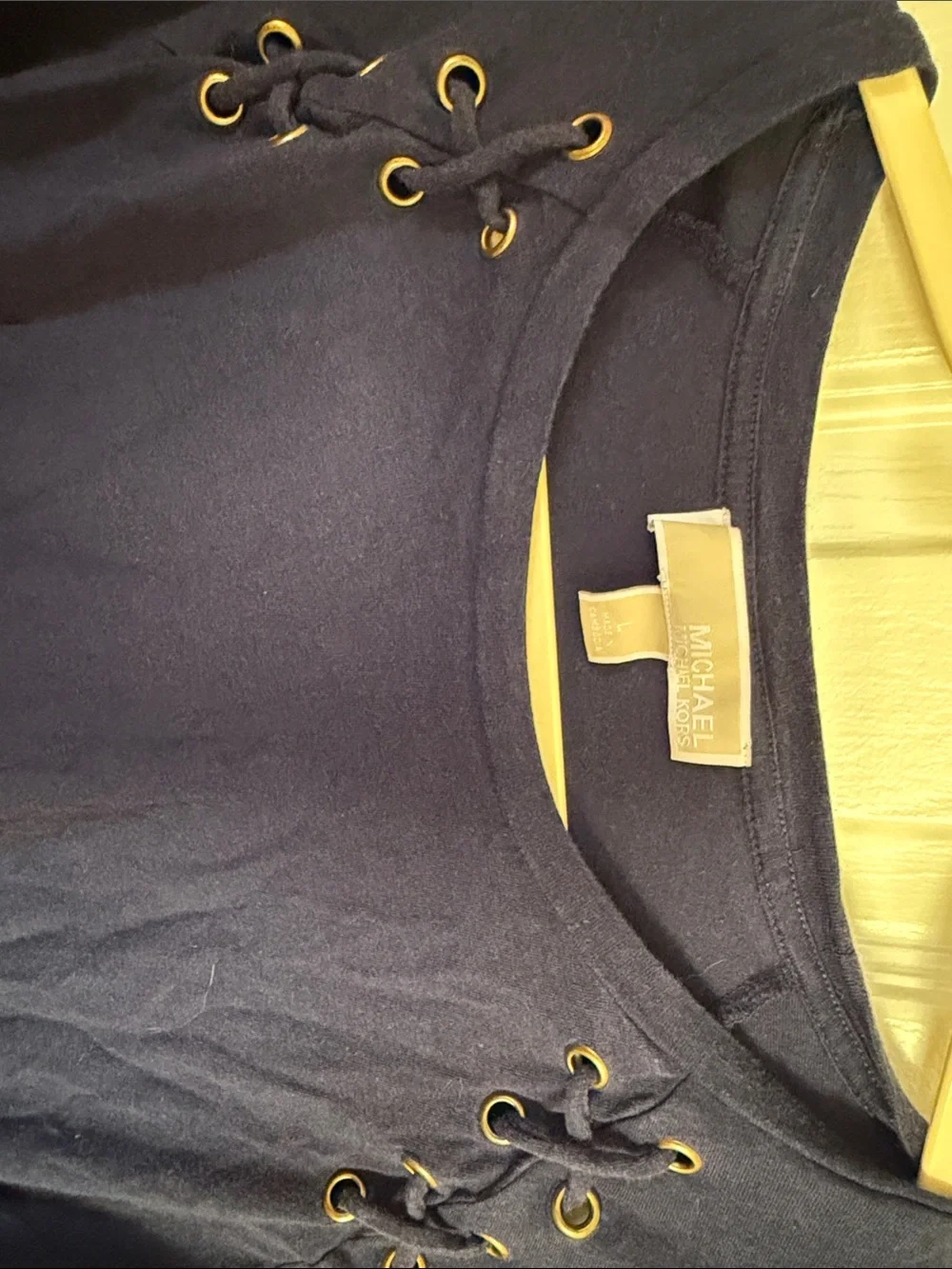 Michael Kors Navy Long-Sleeve Lace-Up Shoulder Top