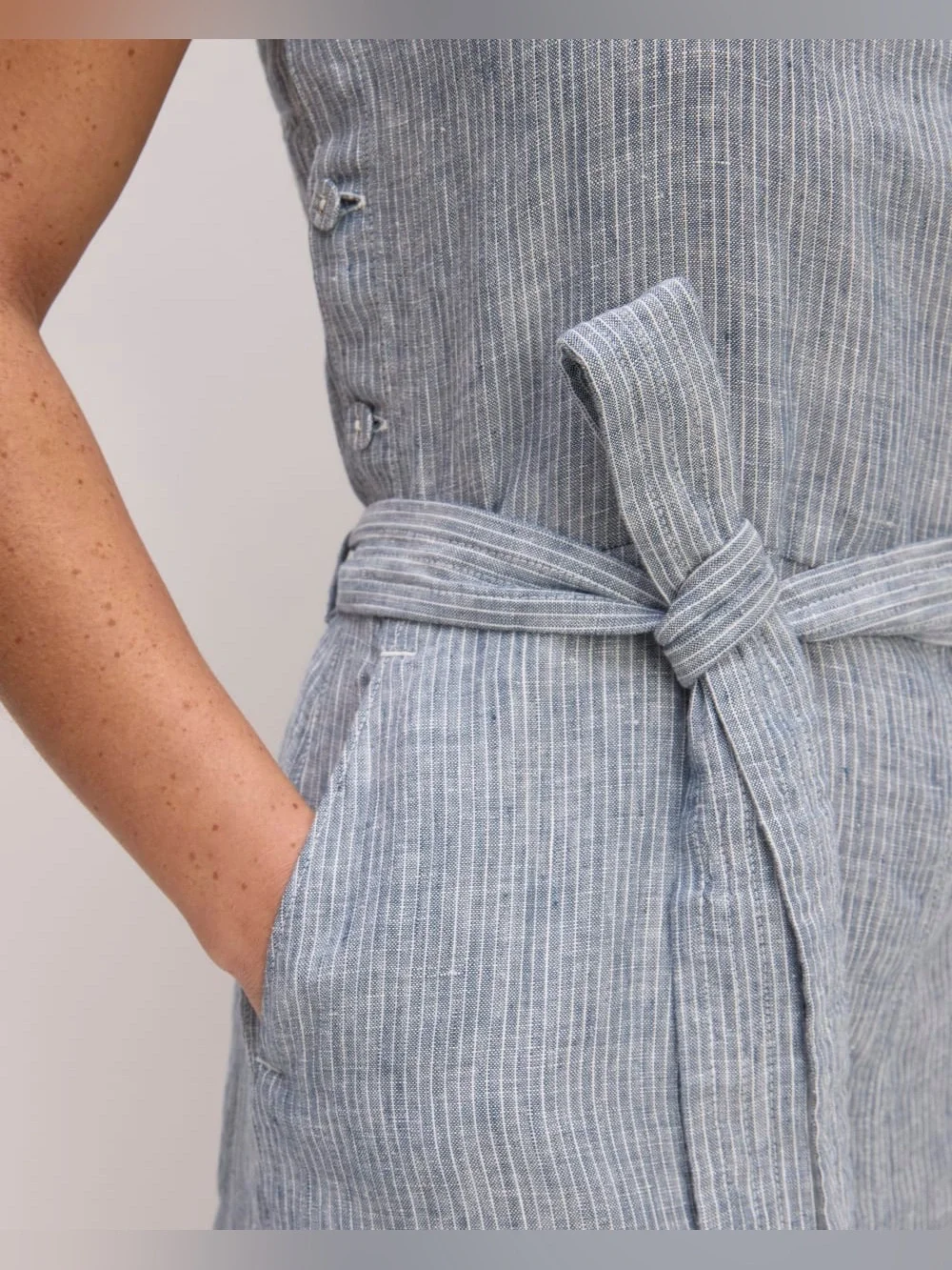 Everlane The Linen Side-Button Jumpsuit - Blue White Stripe - 00