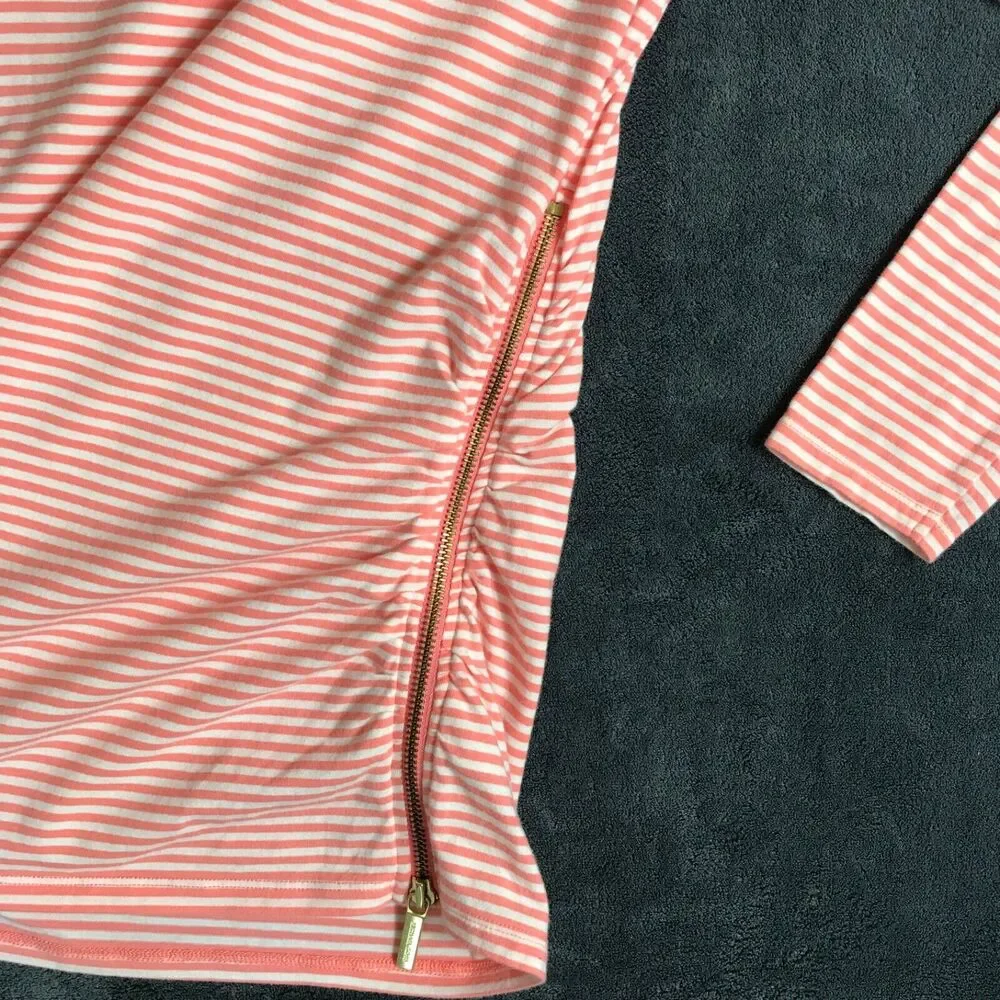 Michael Kors Womens Sz Small Long Sleeve Striped Cold Shoulder Top Zipper Detail
