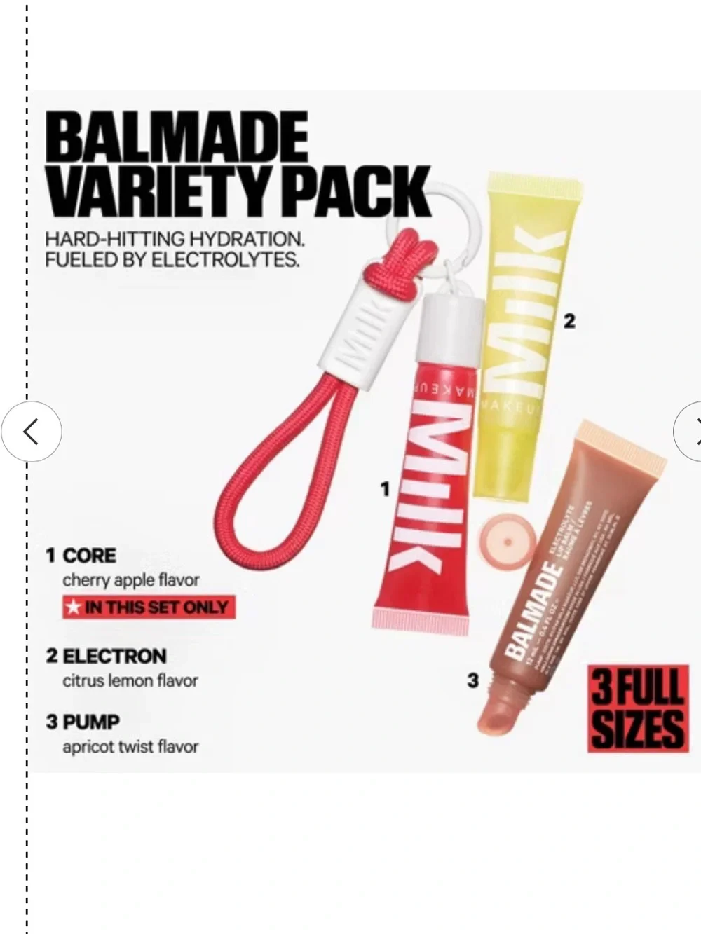 Milk Makeup Balmade Electrolyte Lip Balm Trio — Red, Yellow, Brown