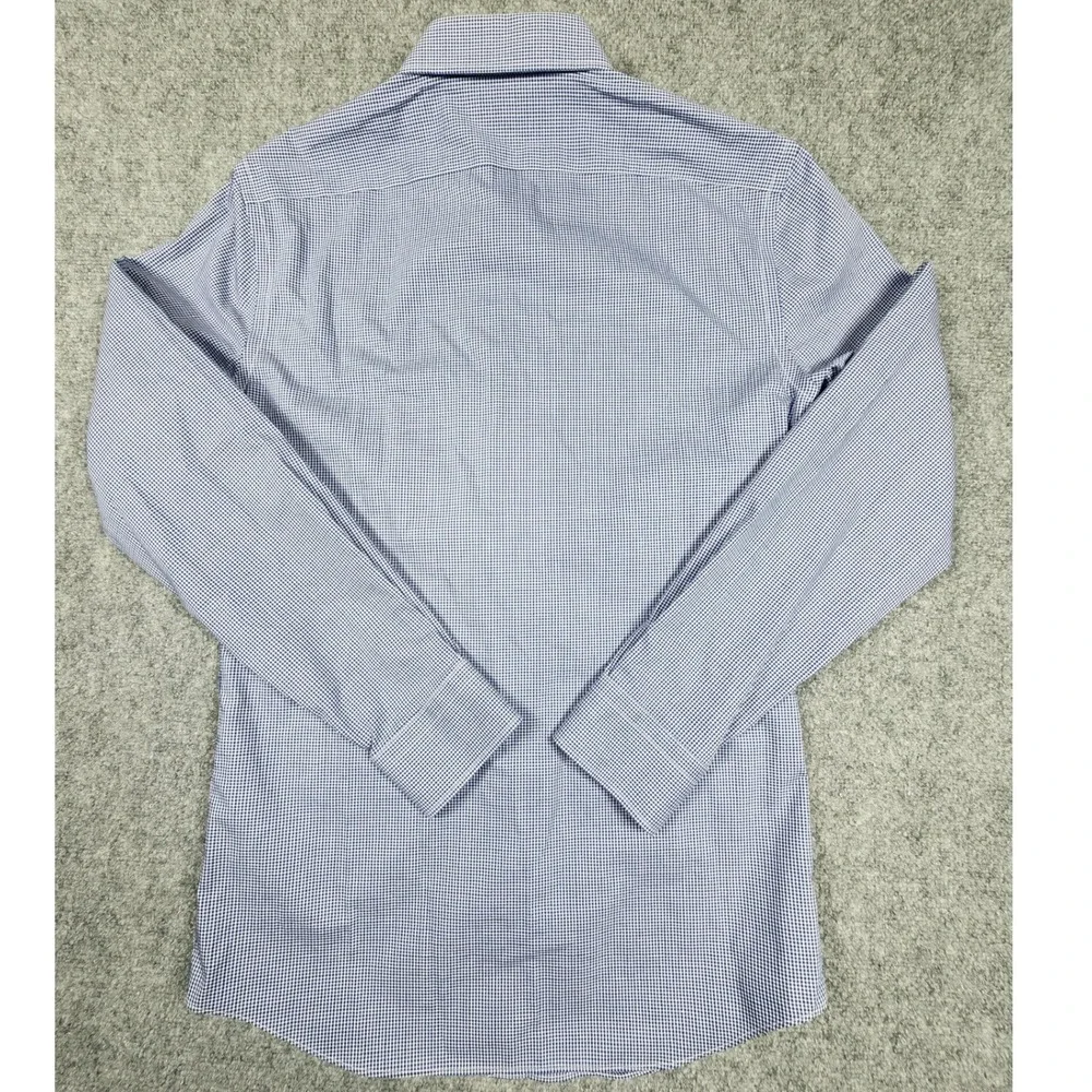 Banana Republic Mens Slim Fit Non-Iron Cotton Gingham Dress Shirt Blue Small