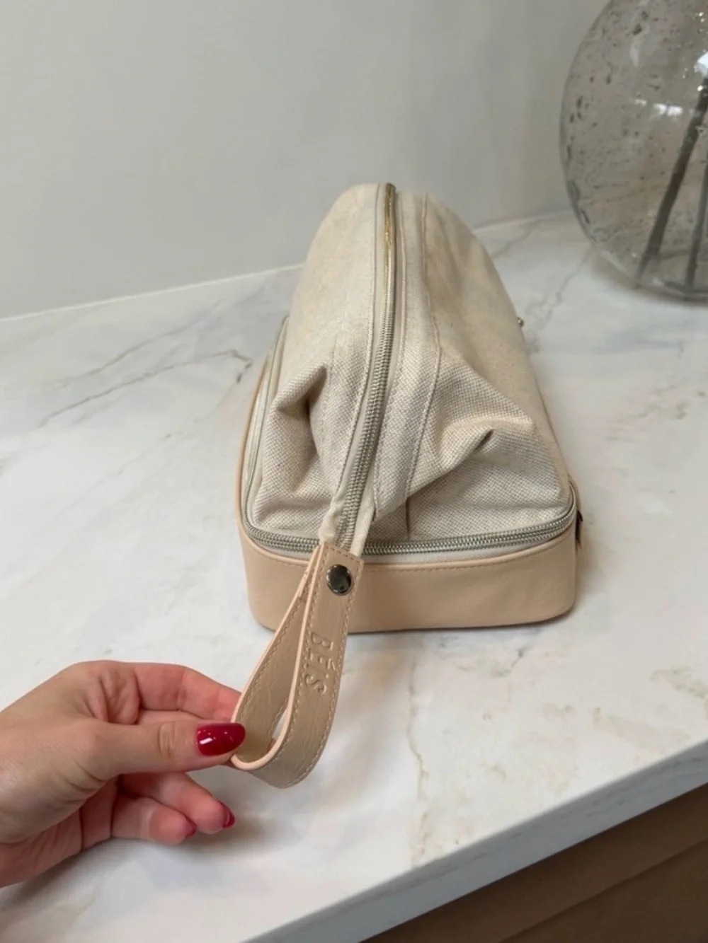 BEIS Canvas & Leather Dopp Kit in Beige