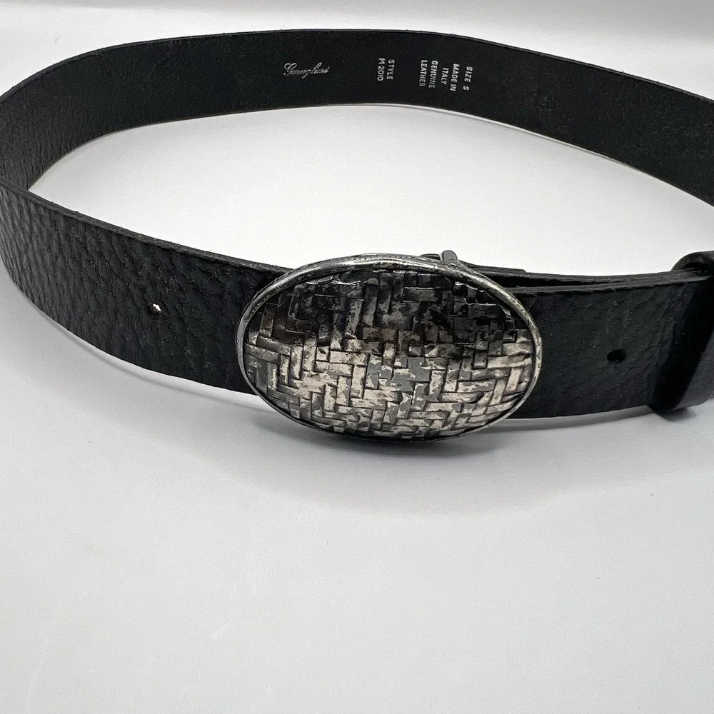 VTG Garuglieri Textured Genuine Leather Fashion Belt Small Black Made In Italy‎