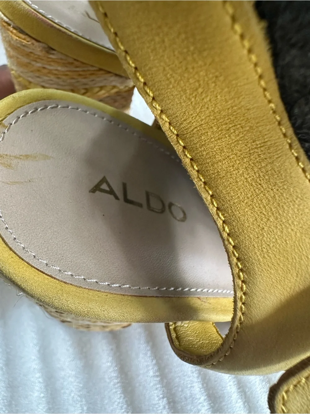 Aldo Mustard Yellow Wedge Espadrille Sandals with Ankle Strap