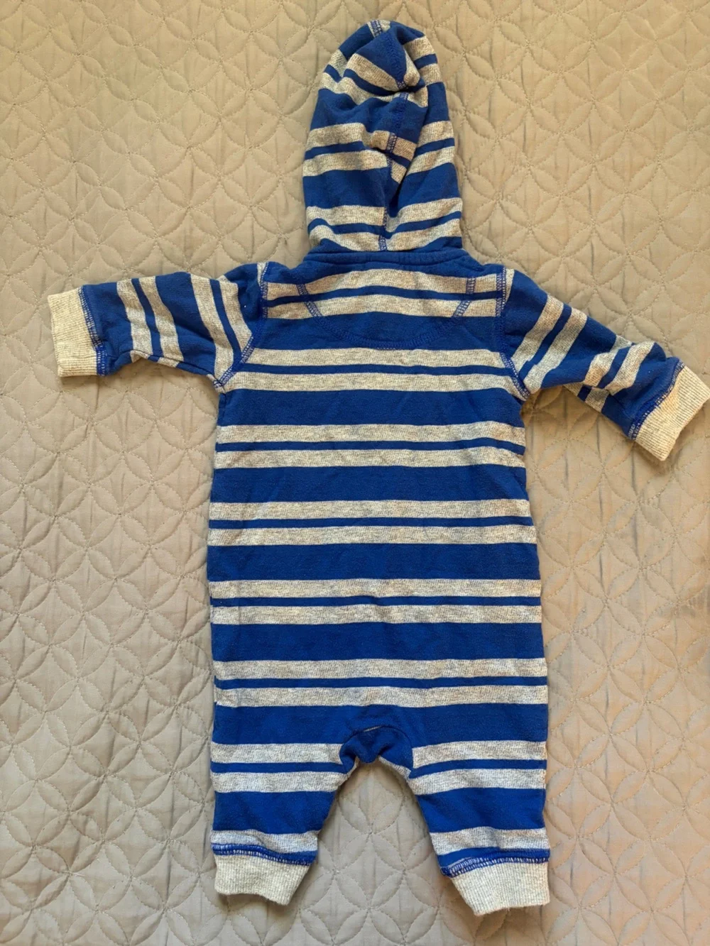 Tucker + Tate Blue and Gray Striped Hooded Baby Romper