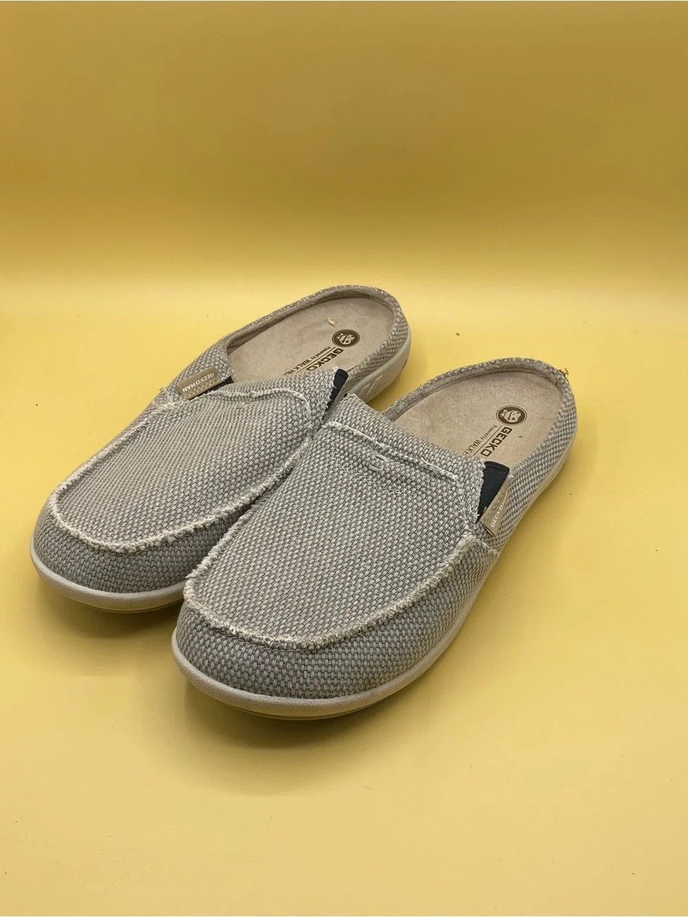 Slip-On Canvas Mule Loafers in Light Gray -