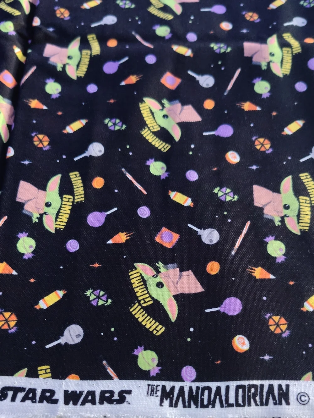 The Mandalorian Baby Yoda (Grogu) Black Candy Print Fabric 1 Yd By 44 Wide