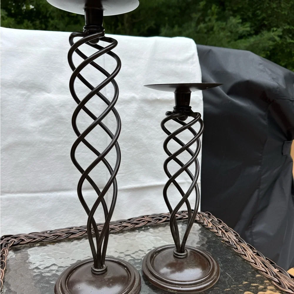 Elegant Brown Spiral Candle Holders set of (2)