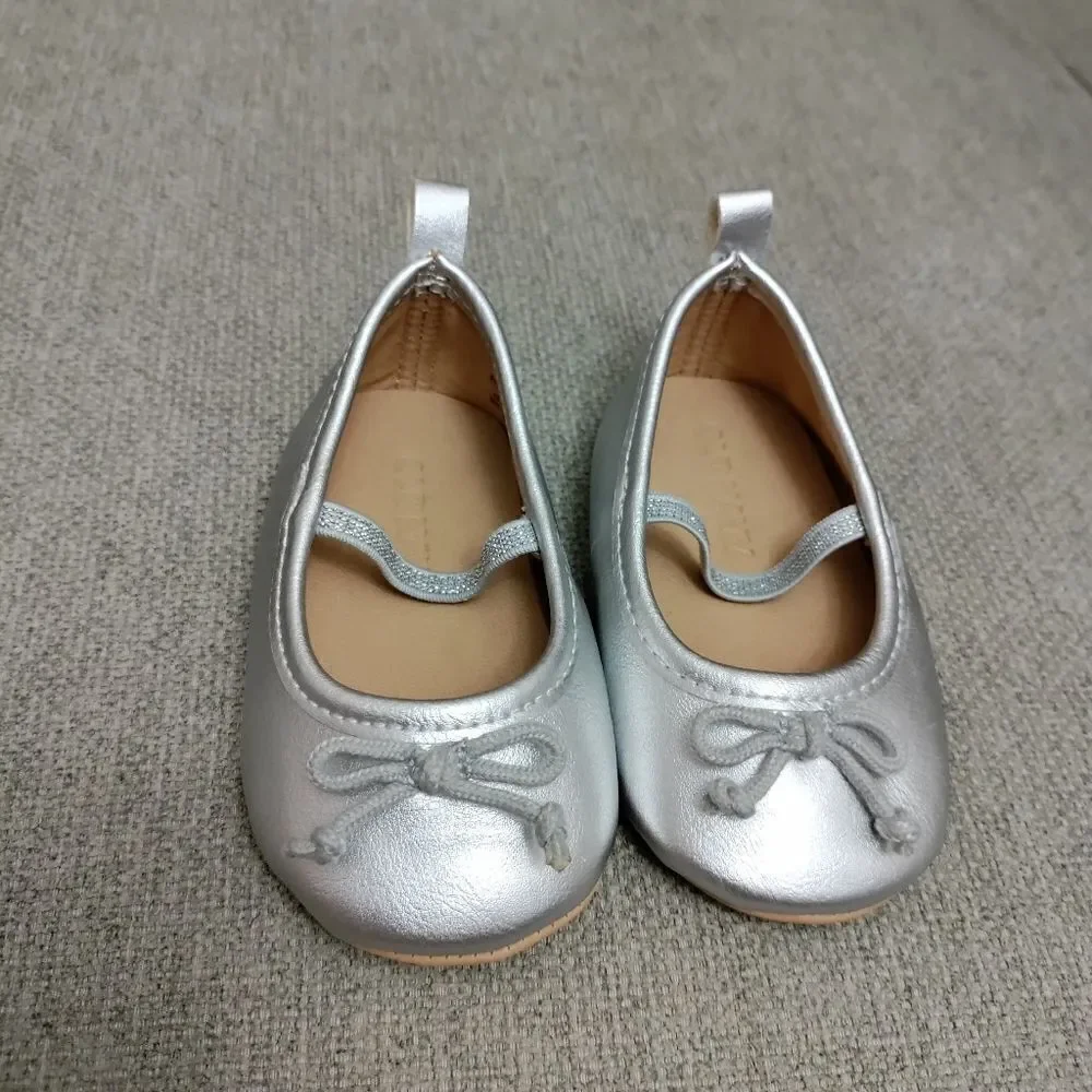 Old Navy silver ballet flats dress shoes 6 to 12 mos baby girl Easter