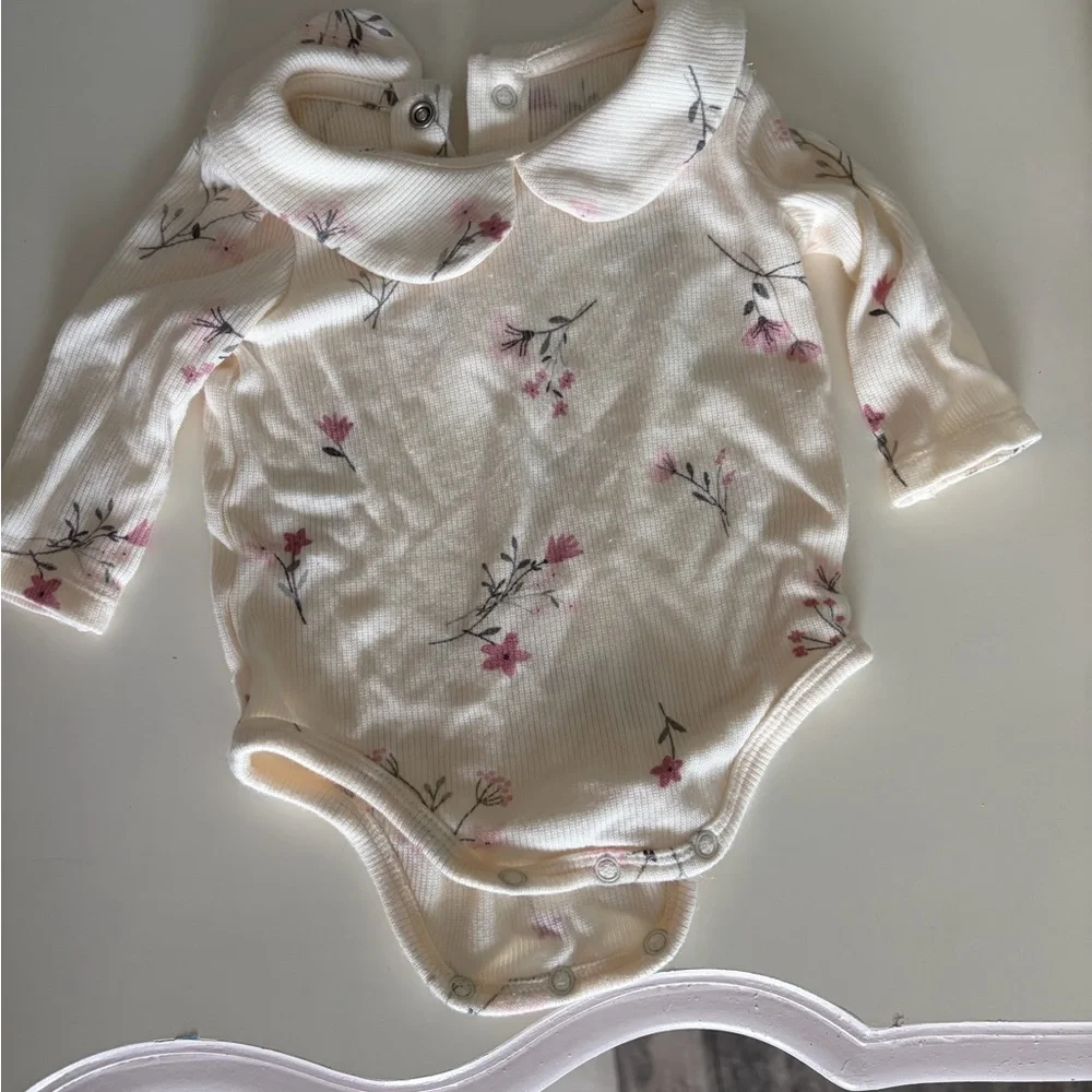 Angel Dear Cream Baby Bodysuit with Pink Floral Print