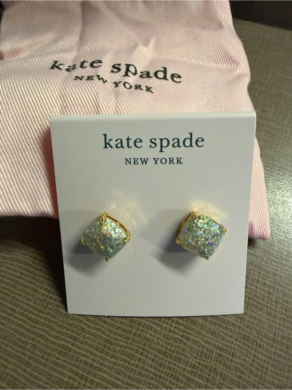 kate spade Gold-Tone Iridescent Glitter Square Stud Earrings