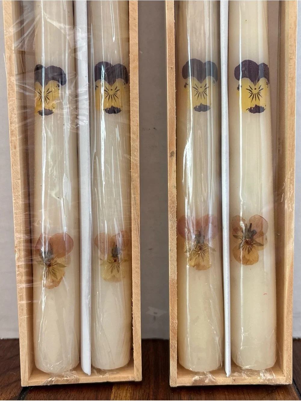 New Vtg. Flowered Taper Candles 2 Pairs 10